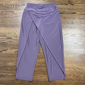 Sympli Pants Womens 10 Purple Cropped Tulip Overlay Pull On Jersey Stretch